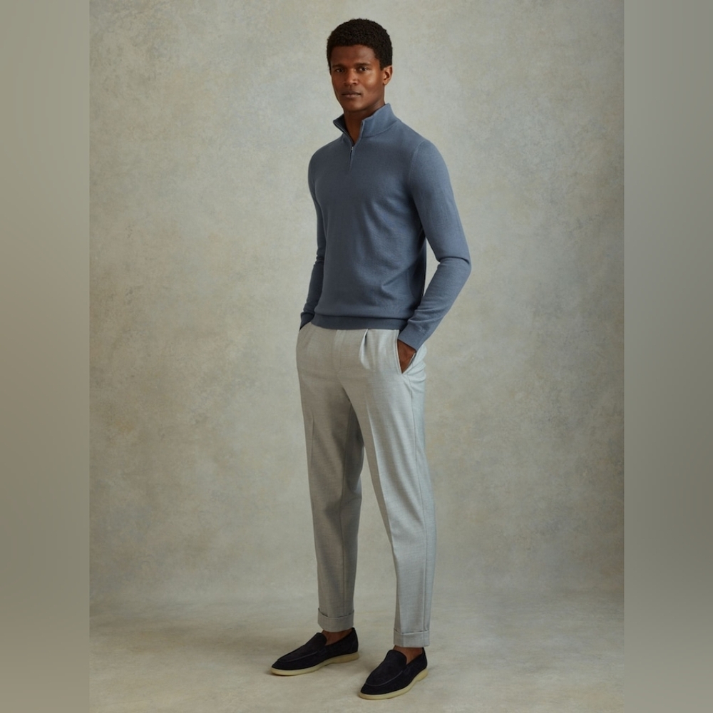 Reiss Maxwell Merino Wool 1/2 Zip Polo Sweater In Airforce Blue